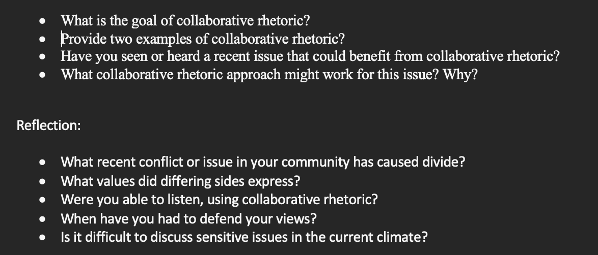 What is the goal of collaborative rhetoric?