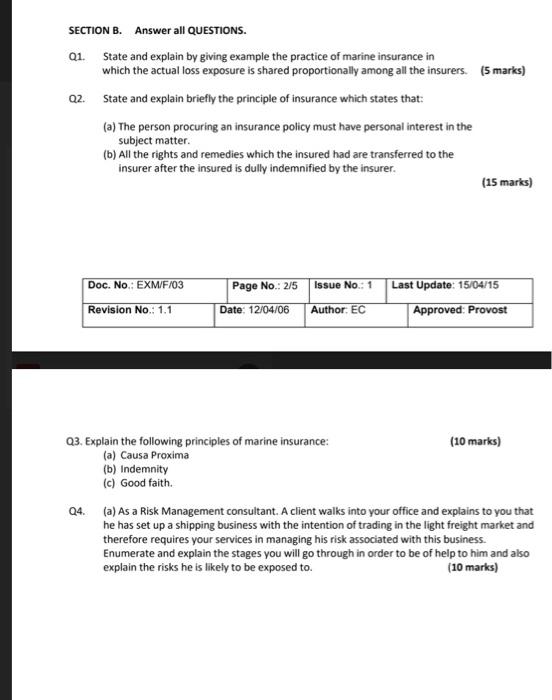 Q1. SECTION B. Answer all QUESTIONS. State and