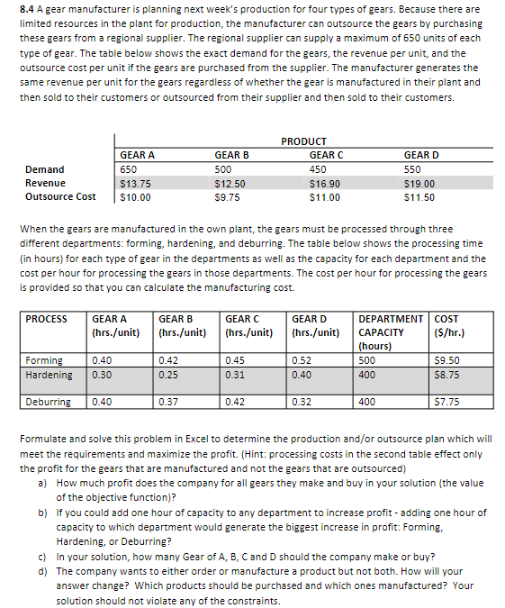 8.4 A gear manufacturer is planning next week's
