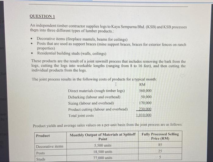 QUESTION 1 An independent timber contractor