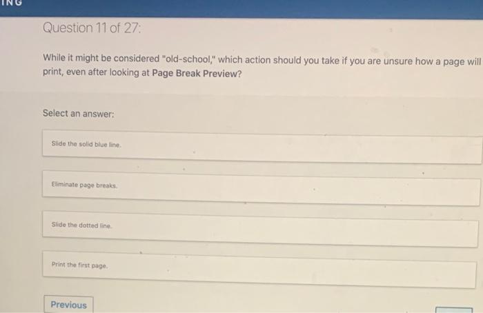 Question 11 of 27 While it might be considered