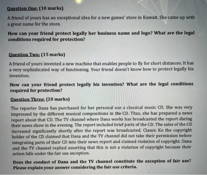 Question One: (10 marks) A friend of yours has an