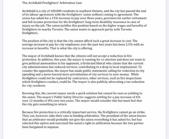 The Archibald Firefighters' Arbitration Case