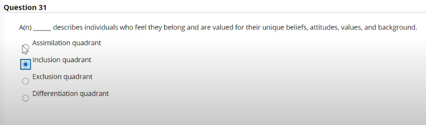 Question 31 A(n). describes individuals who feel