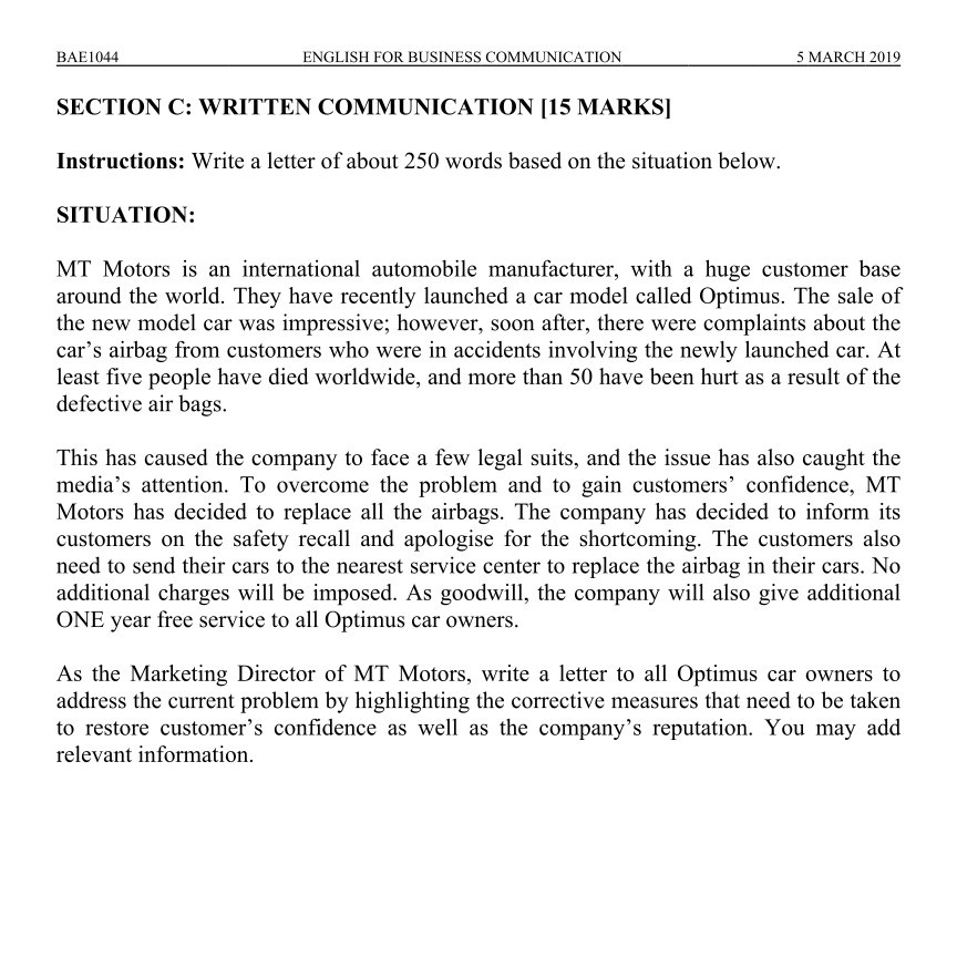 English for Business Communication BAE 1044