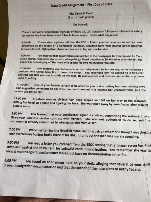 Extra Credit Assignment -First Day of Class "The