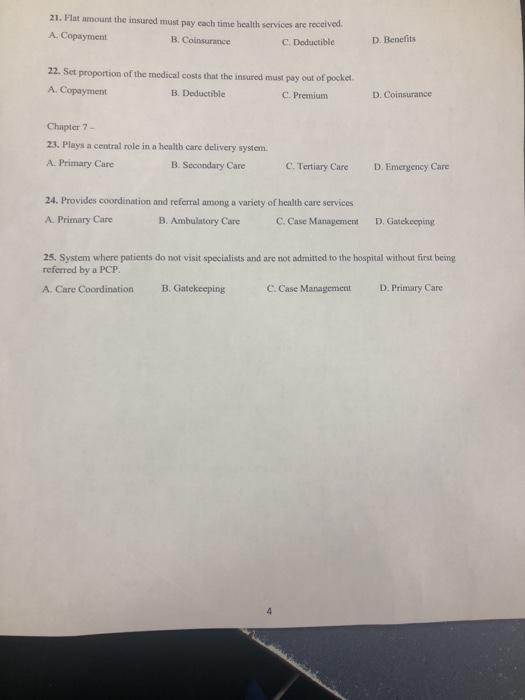 health care delivery 21. Plat amount the insured