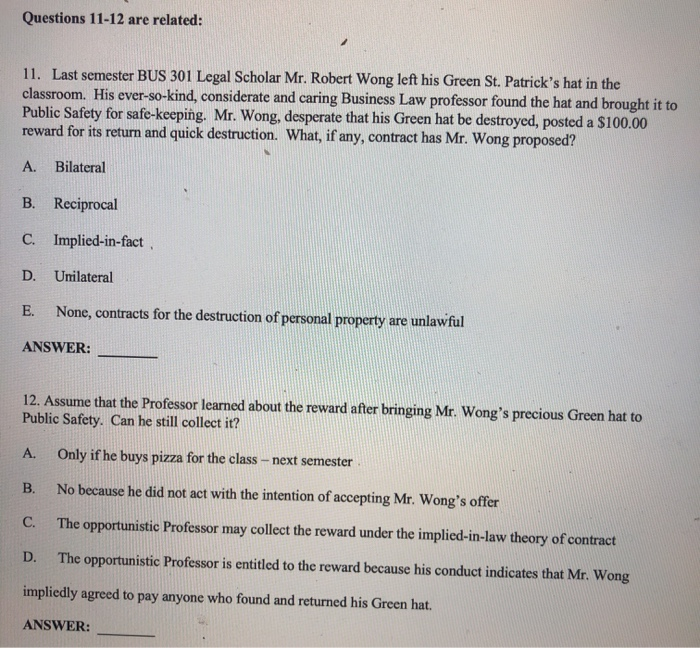 Questions 11-12 are related: 11. Last semester