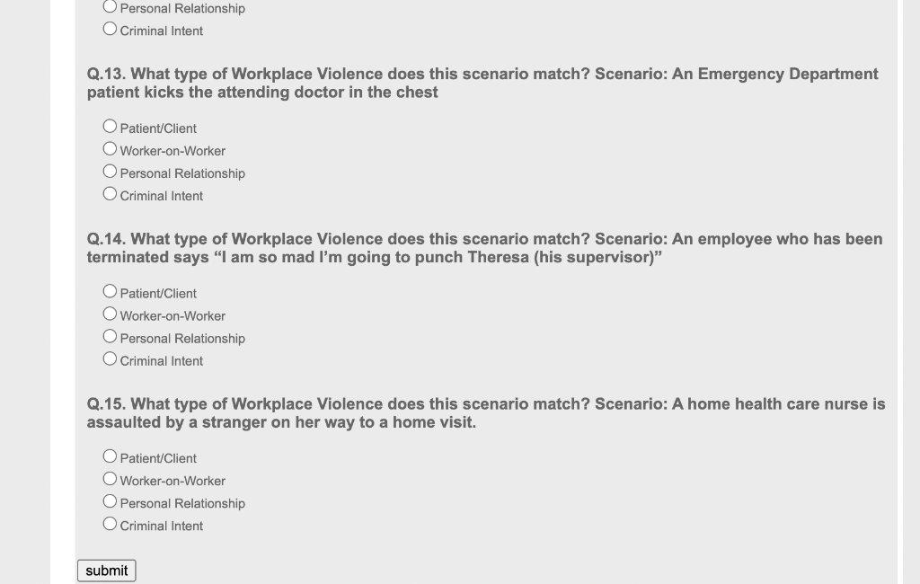 Personal Relationship Criminal Intent Q.13. What