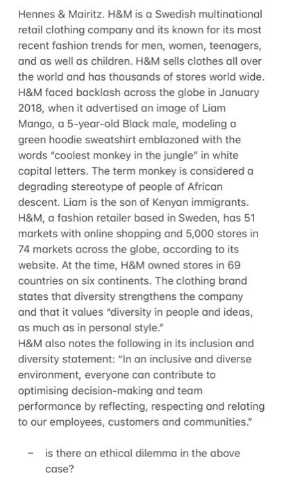 Hennes & Mairitz. H&M is a Swedish multinational