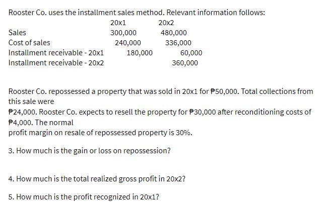 20x1 Rooster Co. uses the installment sales