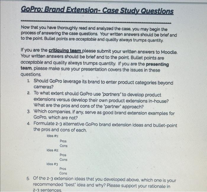 GoPro: Brand Extension- Case Study Questions Now