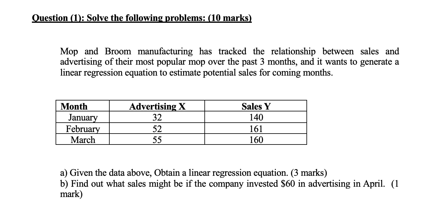 Question (1): Solve the following problems: (10
