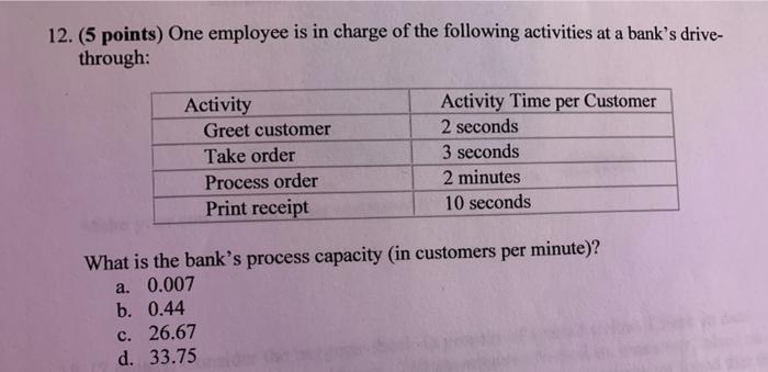 12. (5 points) One employee is in charge of the