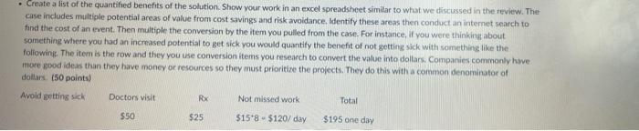 Create a list of the quantified benefits of the