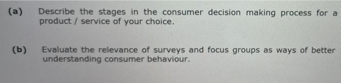 (a) Describe the stages in the consumer decision