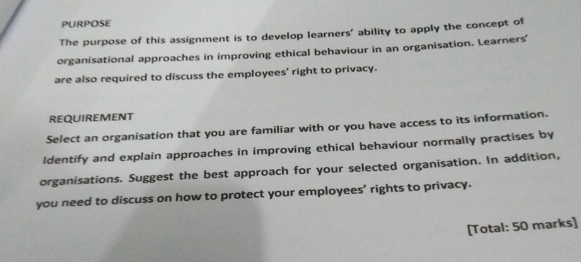 PURPOSE The purpose of this assignment is to