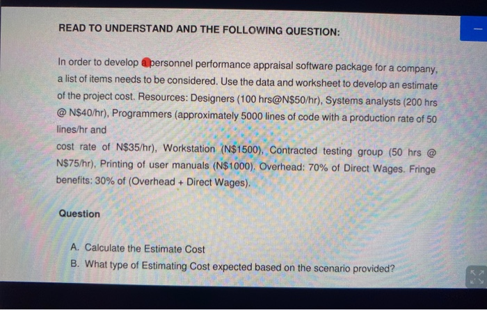 READ TO UNDERSTAND AND THE FOLLOWING QUESTION: In