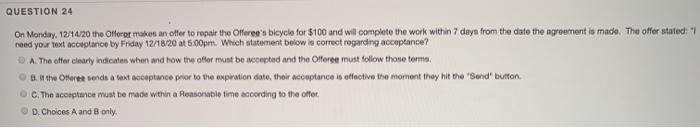 QUESTION 24 On Monday, 12/44/20 the Otteror makes