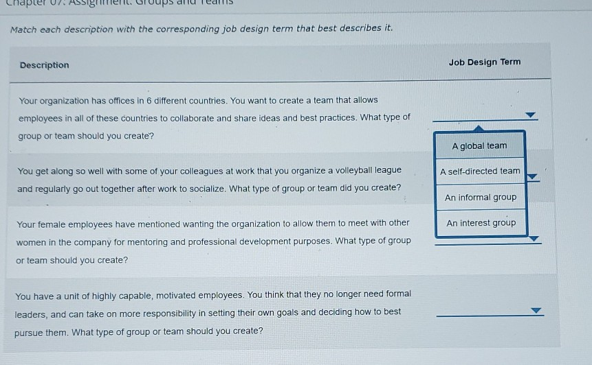 Match each description with the corresponding job