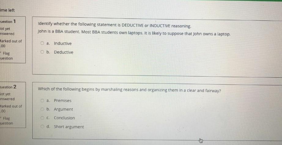 ime left uestion 1 lot yet Identify whether the