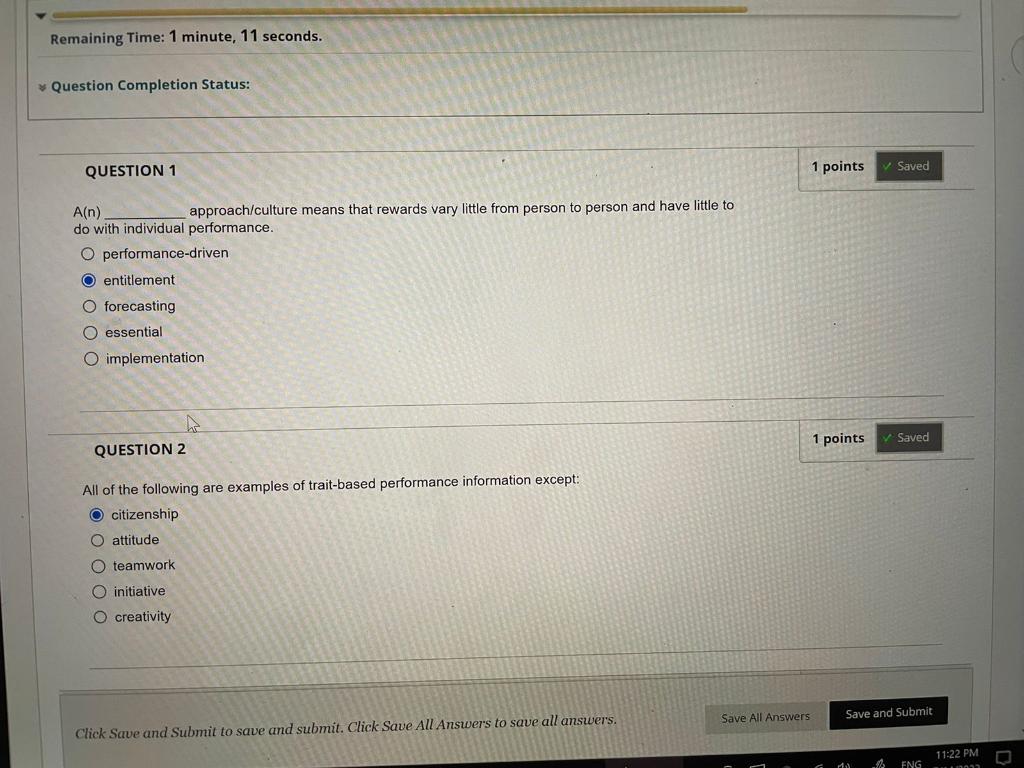 Remaining Time: 43 seconds. Less than one minute