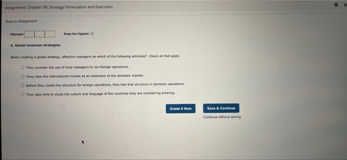 Assignment Chapter 08: Strategy formulation and