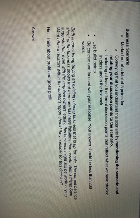 Business Scenario Marked out of a total of 5