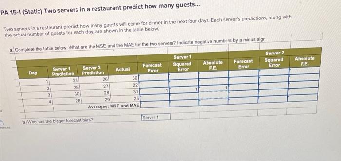 PA 15-1 (Static) Two servers in a restaurant