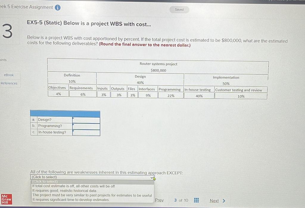 EX5-5 (Static) Below is a project WBS with