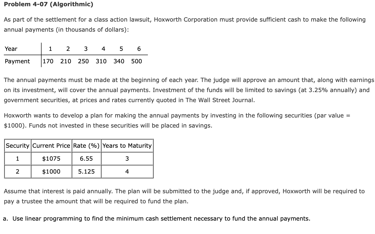 Problem 4-07 (Algorithmic) As part of the