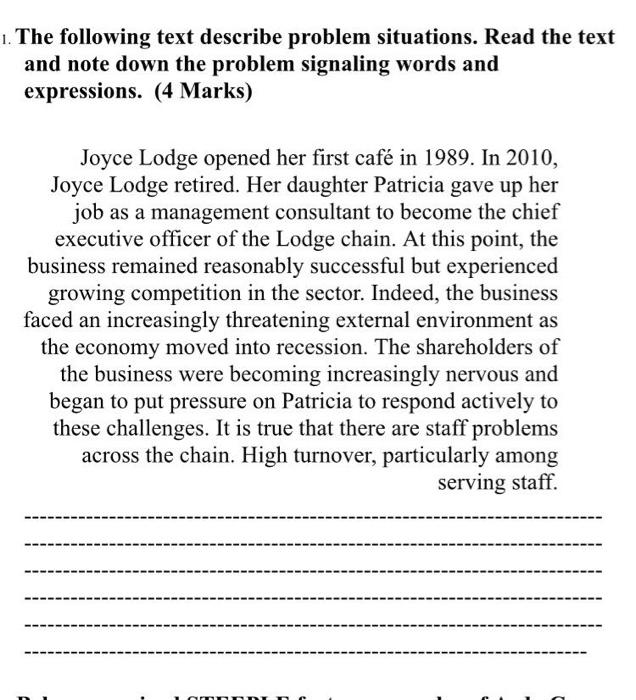 1. The following text describe problem