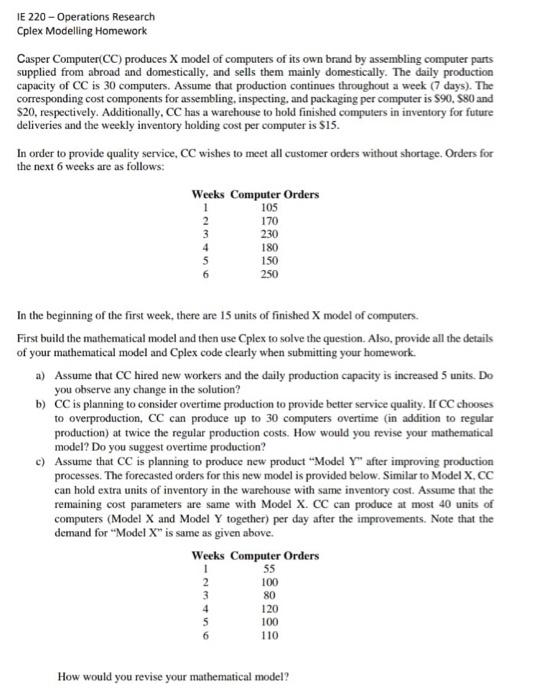 cplex home work for operation research IE 220 -