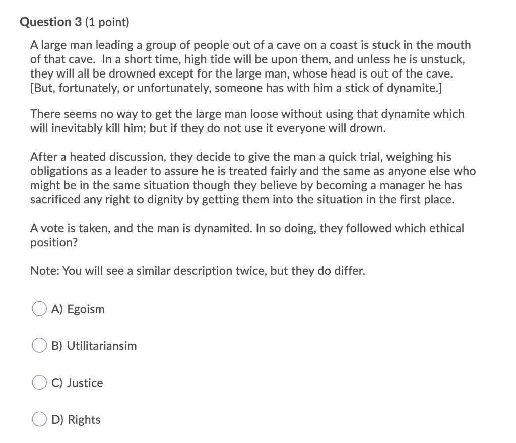 Question 3 (1 point) A large man leading a group