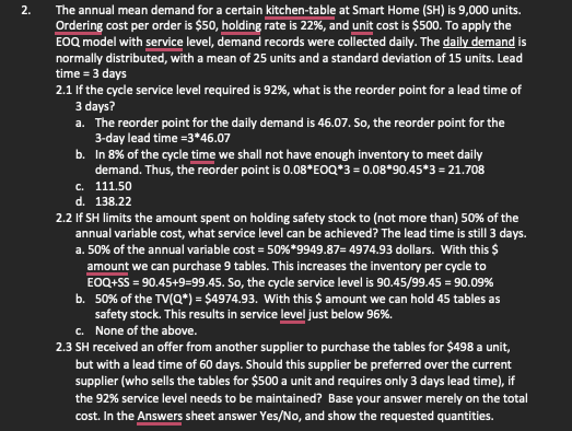 2. The annual mean demand for a certain