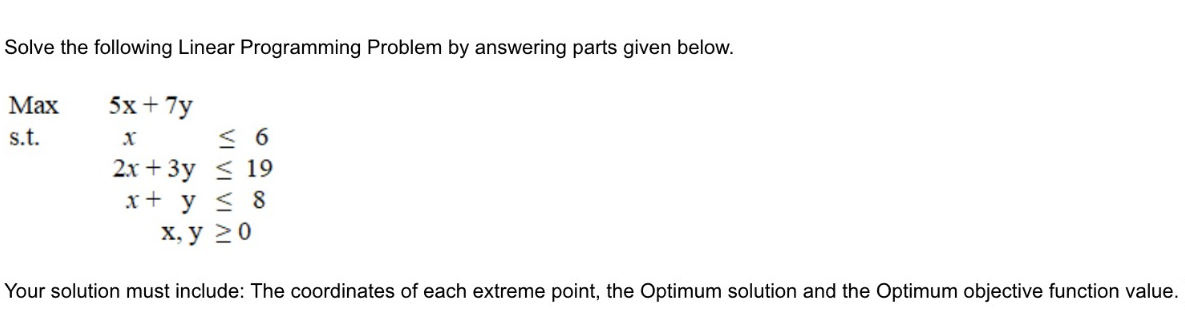Solve the following Linear Programming Problem by