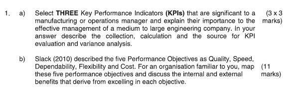 a) Select THREE Key Performance Indicators (KPIs)