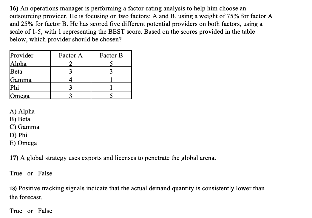 PLEASEEEE ANSWER ALL!!! 16) An operations manager