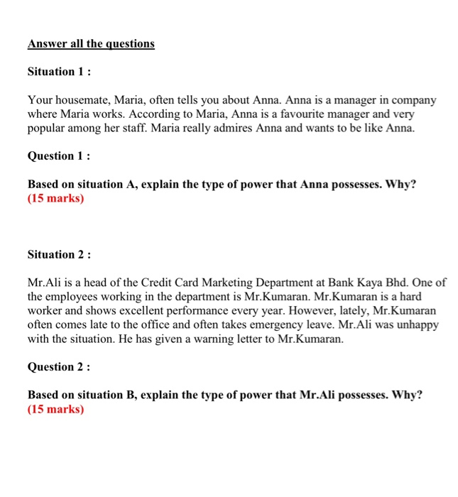 i need answers to support the marks given which