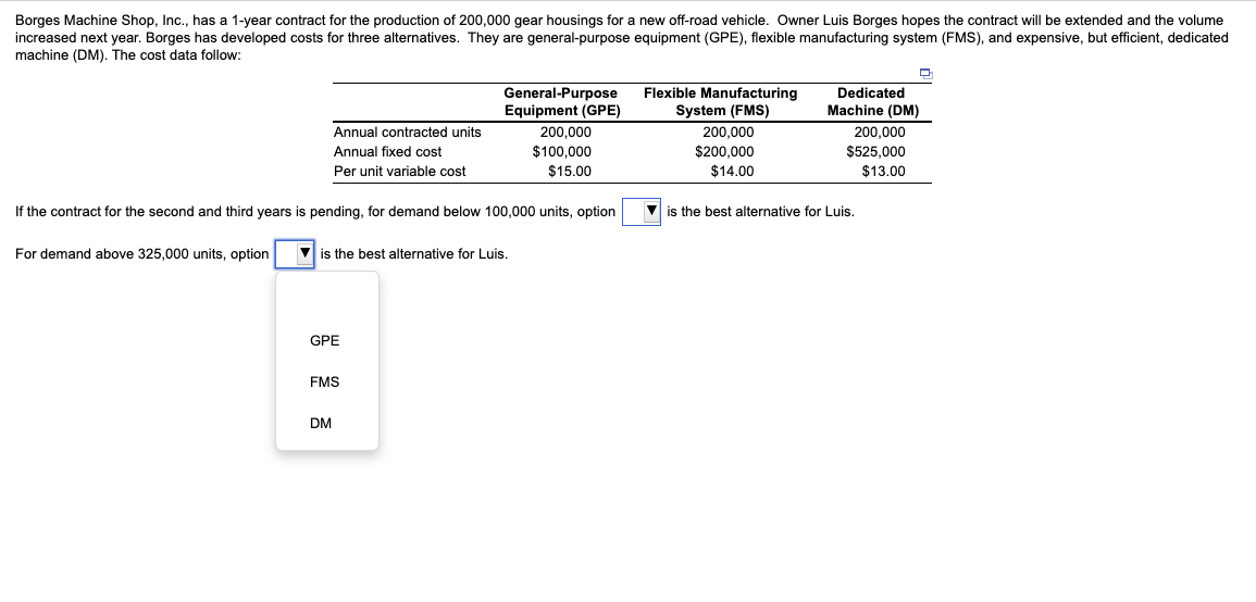 Borges Machine Shop, Inc., has a 1-year contract