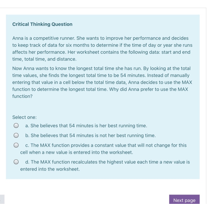 Critical Thinking Question Anna is a competitive