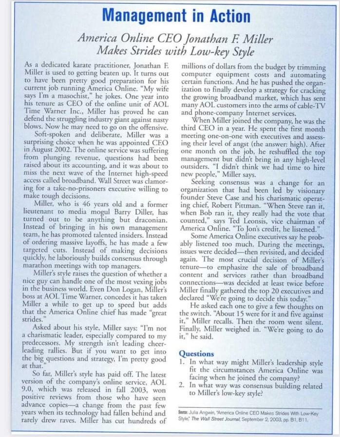 Management in Action America Online CEO Jonathan