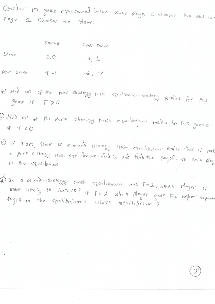 Consider the game represented below. where player