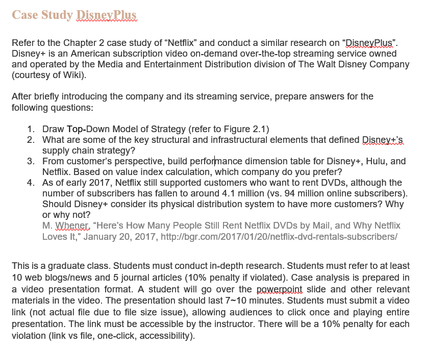Case Study DisnexPlus Refer to the Chapter 2 case