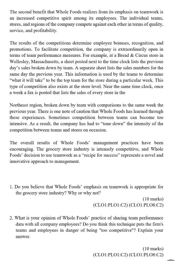 Whole Foods Market: Using Teamwork as a Recipe