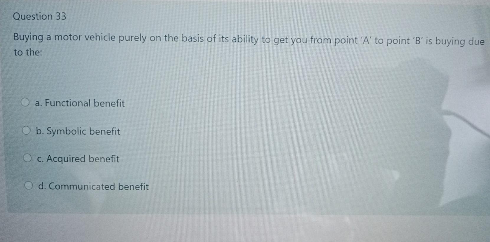 marketing Question 33 Buying a motor vehicle