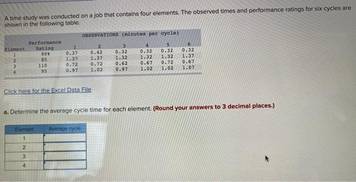 A time study was conducted on a job that contains