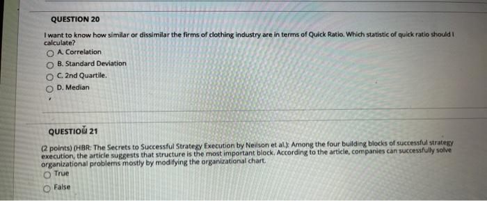 QUESTION 20 I want to know how similar or