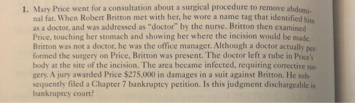 1. Mary Price went for a consultation about a