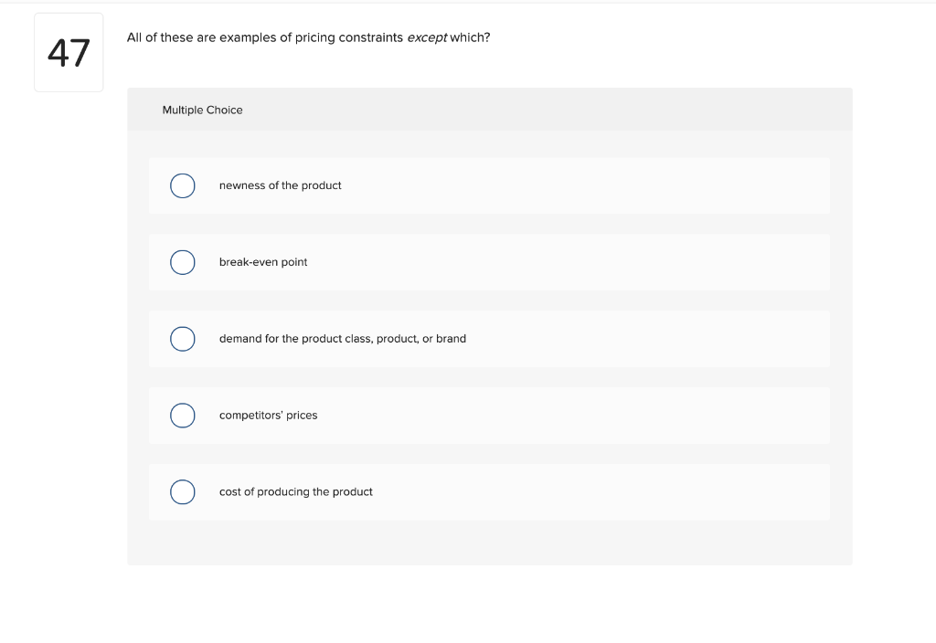 All of these are examples of pricing constraints